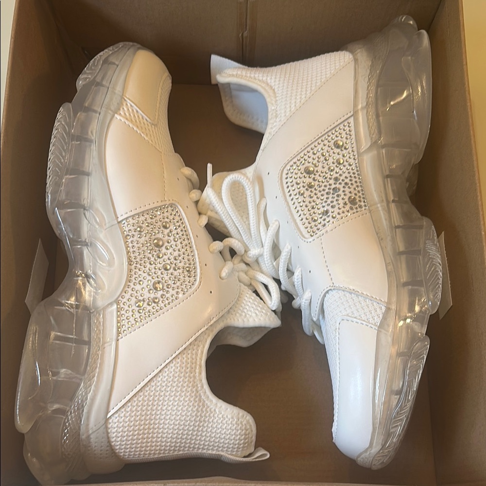 Steve Madden White Chunky Sneakers with Transparent Sole